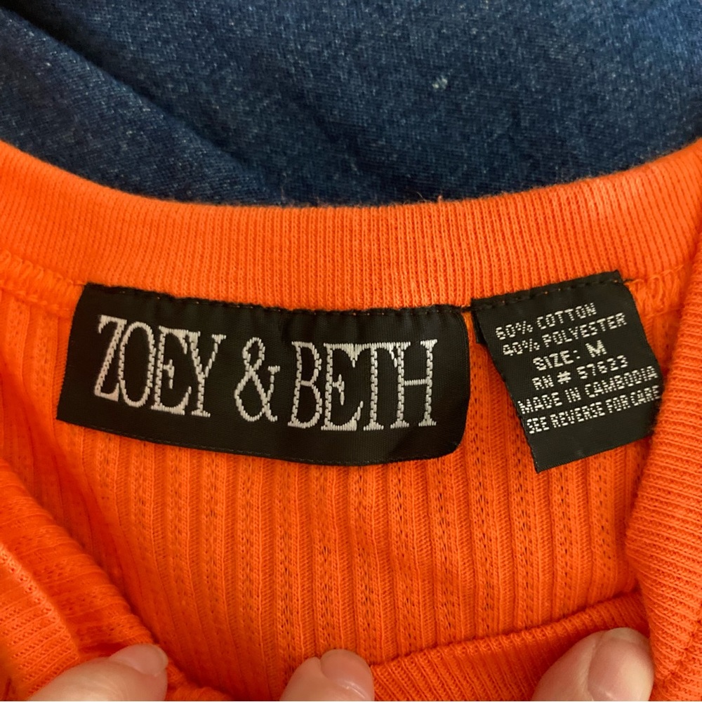 Zoey & Beth sexy Orange Striped ribbed texture strappy button Tank Top Medium - Picture 3 of 7